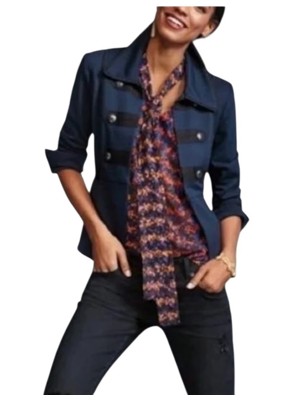 Cabi In The Band Military Navy Blue Tailored Knit Blazer Jacket S